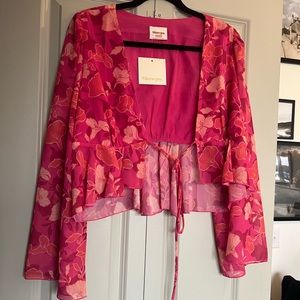 Showpo Pink Floral Tie-Front Blouse